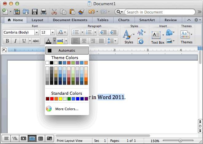 embedding color theme in word for mac